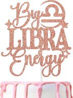 Big Libra Energy Cake Topper, Happy Birthday Libra in September/October, Libra Season, 12 Zodiac Constellation Theme Birthday Party Decoration Supplies, Rose Gold Glitter