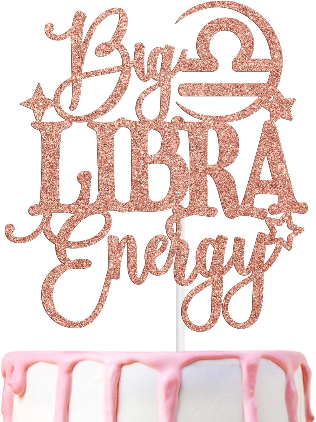 Big Libra Energy Cake Topper, Happy Birthday Libra in September/October, Libra Season, 12 Zodiac Constellation Theme Birthday Party Decoration Supplies, Rose Gold Glitter
