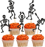 25Pcs Glitter Black Skeleton Cupcake Toppers Human Dance Skeleton Cupcake Picks for Halloween Party Decorations Horror Halloween Boys Girls Goth Birthday Wedding Cupcake Decorations