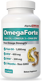 OmegaForte Naturals Omega-3 Fish Oil Supplement – 1000mg Fish Oil, 400mg EPA & 300mg DHA – Burpless Softgels: Heart, Brain, Joint, Eye & Immune Health – High Potency Omega 3 for Men & Women – 60 caps