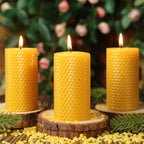 3 Pack Natural Beeswax Pillar Candles,Handmade Pure Beeswax Rolled Candle-60 Hours Long Burning,Honeycomb Bees Wax Candles for Home, Prayer,Dripless Smokeless Unscented Pillar Candle 2x4in