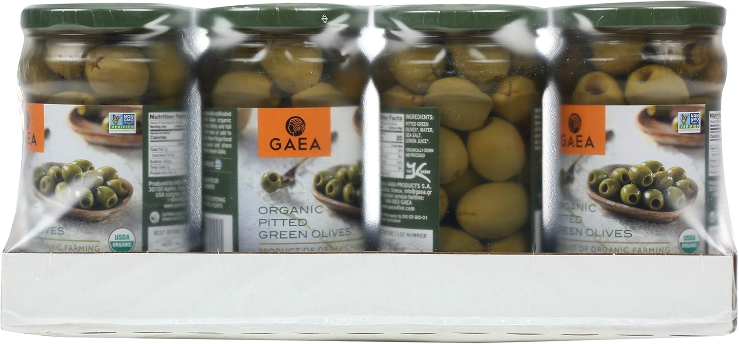 Gaea Gaea Organic Pitted Green Olives Olives, 4.9 Ounce Jars (Pack of 6), 6 Count