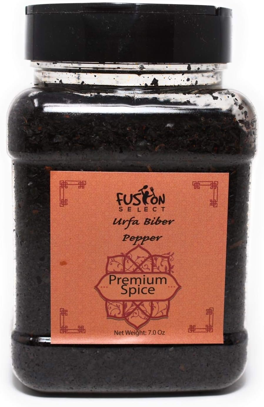 Fusion Select Premium Urfa Biber Pepper - Red Turkish Chili for Cooking & Seasoning - Burgundy Spice for Kitchen or Pantry - Sealed Jar, Double Flip Lids - Isot Pepper Flakes, Made in Turkey (7 Oz)