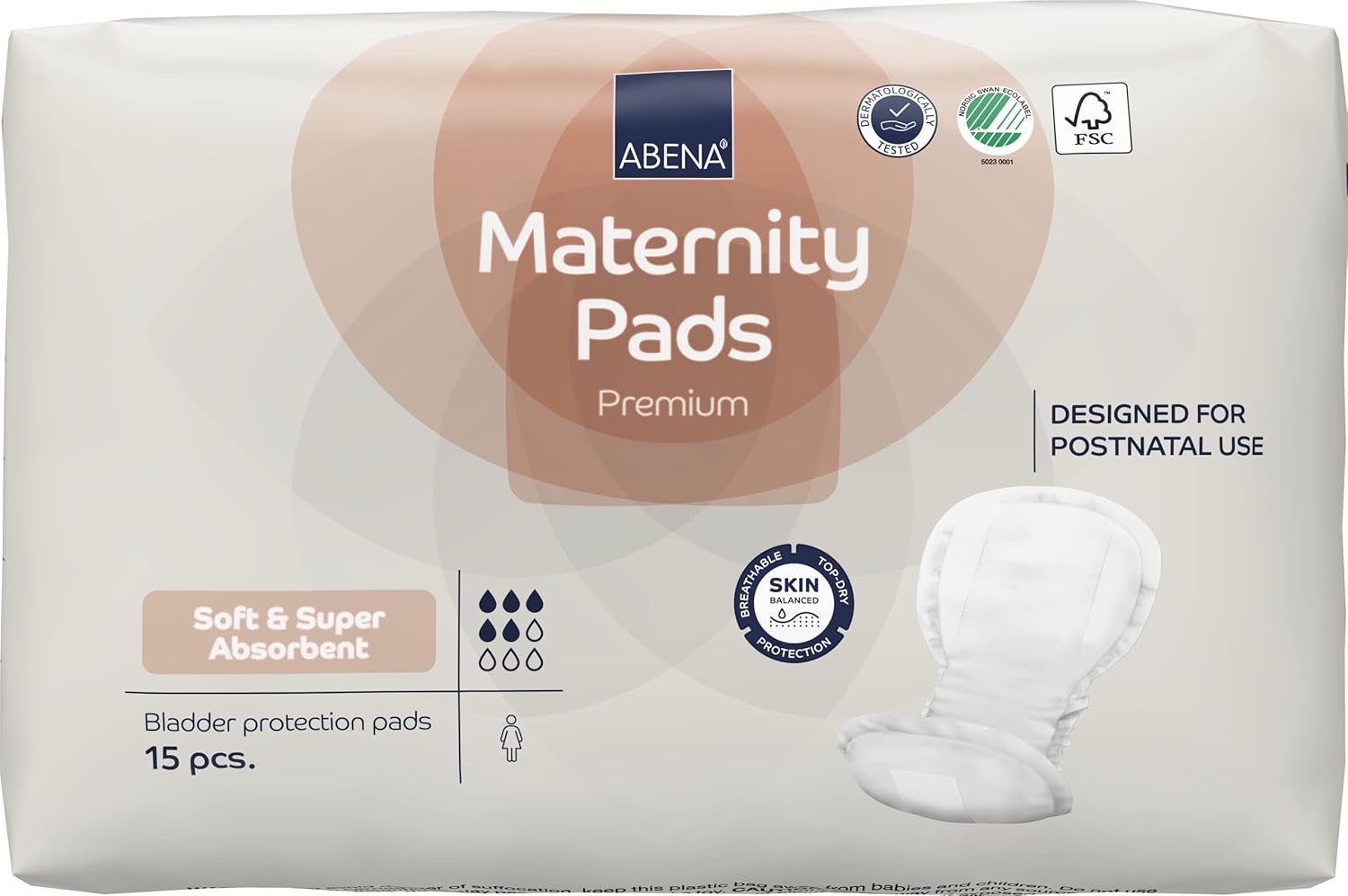 Abena Premium Maternity Pads for Postpartum and After-Delivery Incontinence, Super Absorption, Soft Disposable Pads - 15 Count