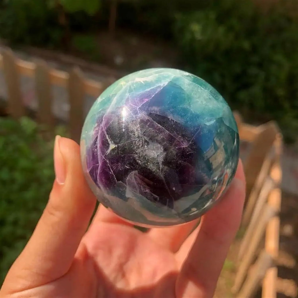 AtkitS Beautiful Fluorite Crystal Sphere Reiki Healing Natural Stone and Minerals Quartz Ball Home Decoration (Size : 60-70mm)