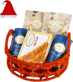 Jaiccha Ghasitaram Christmas Gifts Orange Jute Basket of assortments with Milk Cake