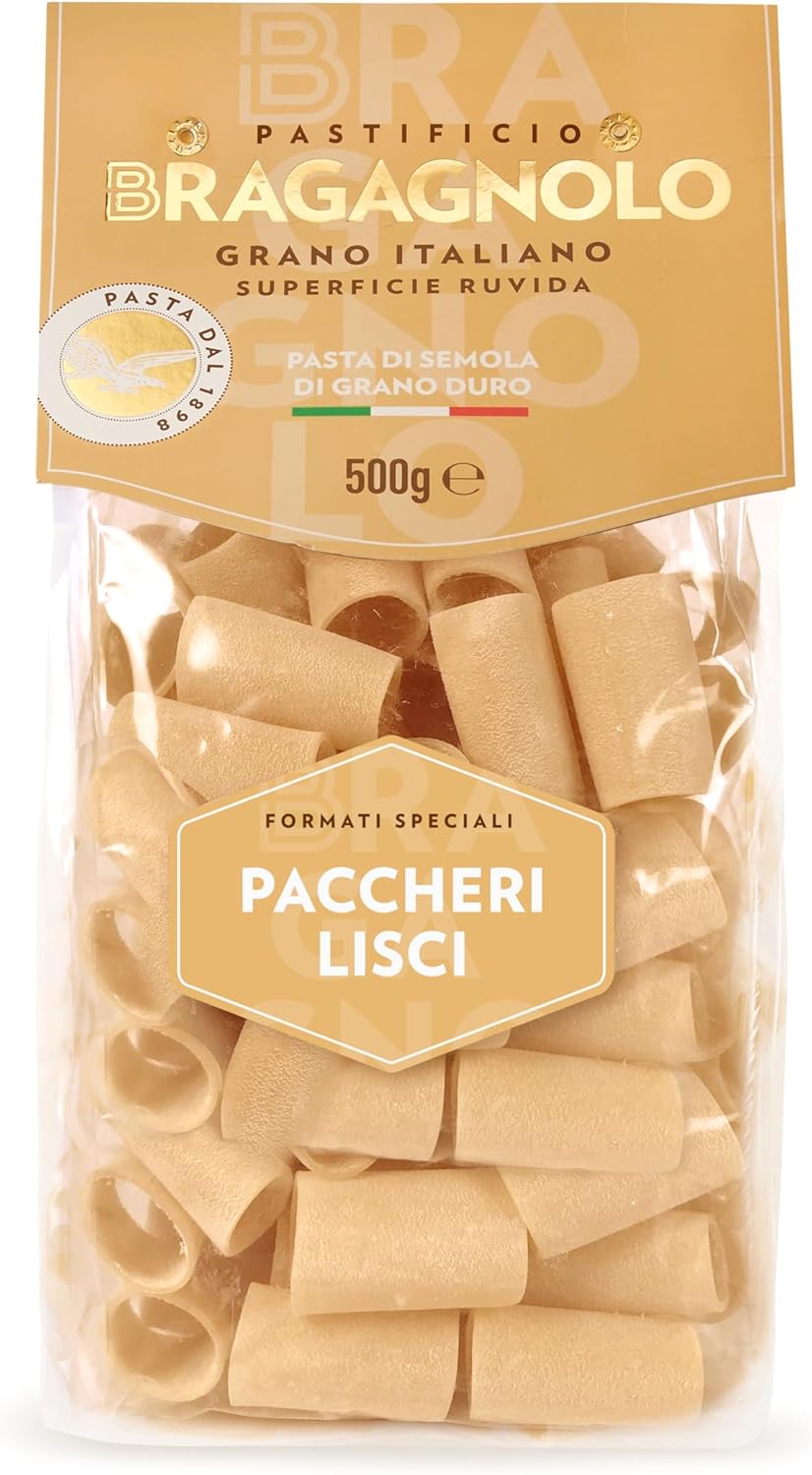Pastificio Bragagnolo, Paccheri Lisci 878 Bronze-Drawn, 100% Italian Pasta, Made with Durum Wheat Semolina Flour, Non GMO (1 LB. BAG) - Consistently al Dente.