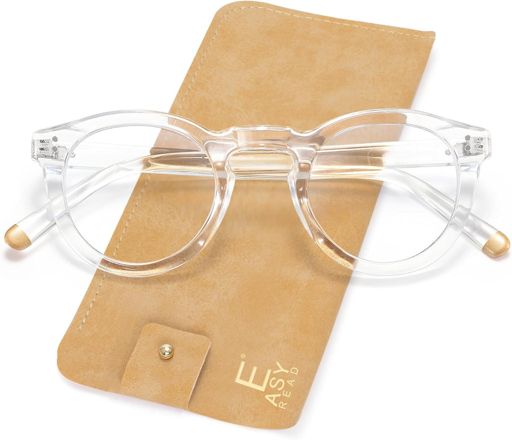 EASY READ Retro Round Blue Light Blocking Reading Glasses for Women,Anti UV Readers for Women with Spring Hinge