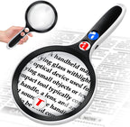 Large Magnifying Glass with Lights,10X 25X 45X 60X Handheld Lighted Magnifier, 5in Page Magnifier LED Lights, Magnifying Glass for Reading Small Prints & Low Vision Seniors with Aging Eyes