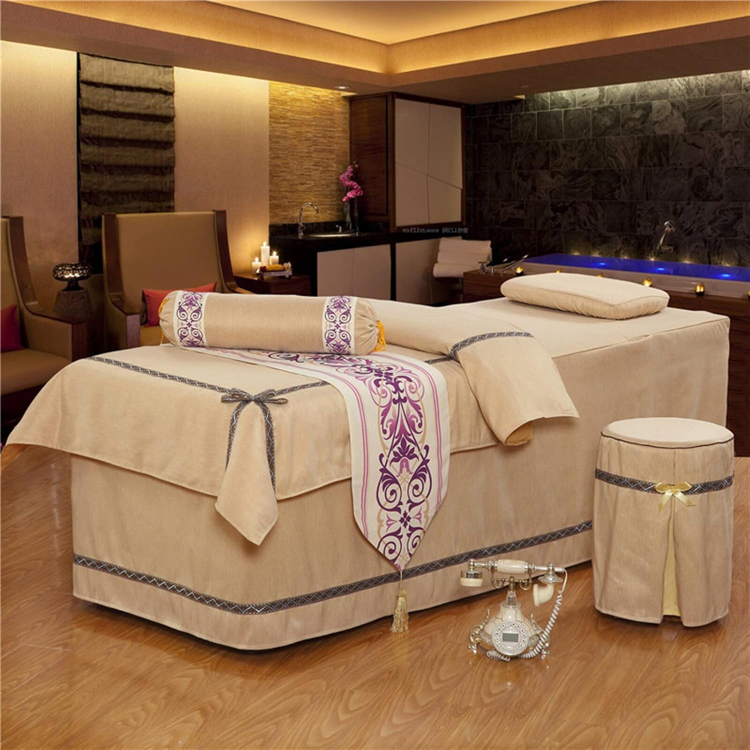 KKLT Massage Table Sheet Sets Korean Beauty Bed Cover 4 Sets Bed Skirt Sheet Salon Bed Cover for Body Fumigation Physiotherapy Massage Bed Cover-4 190x70cm(75x28inch)