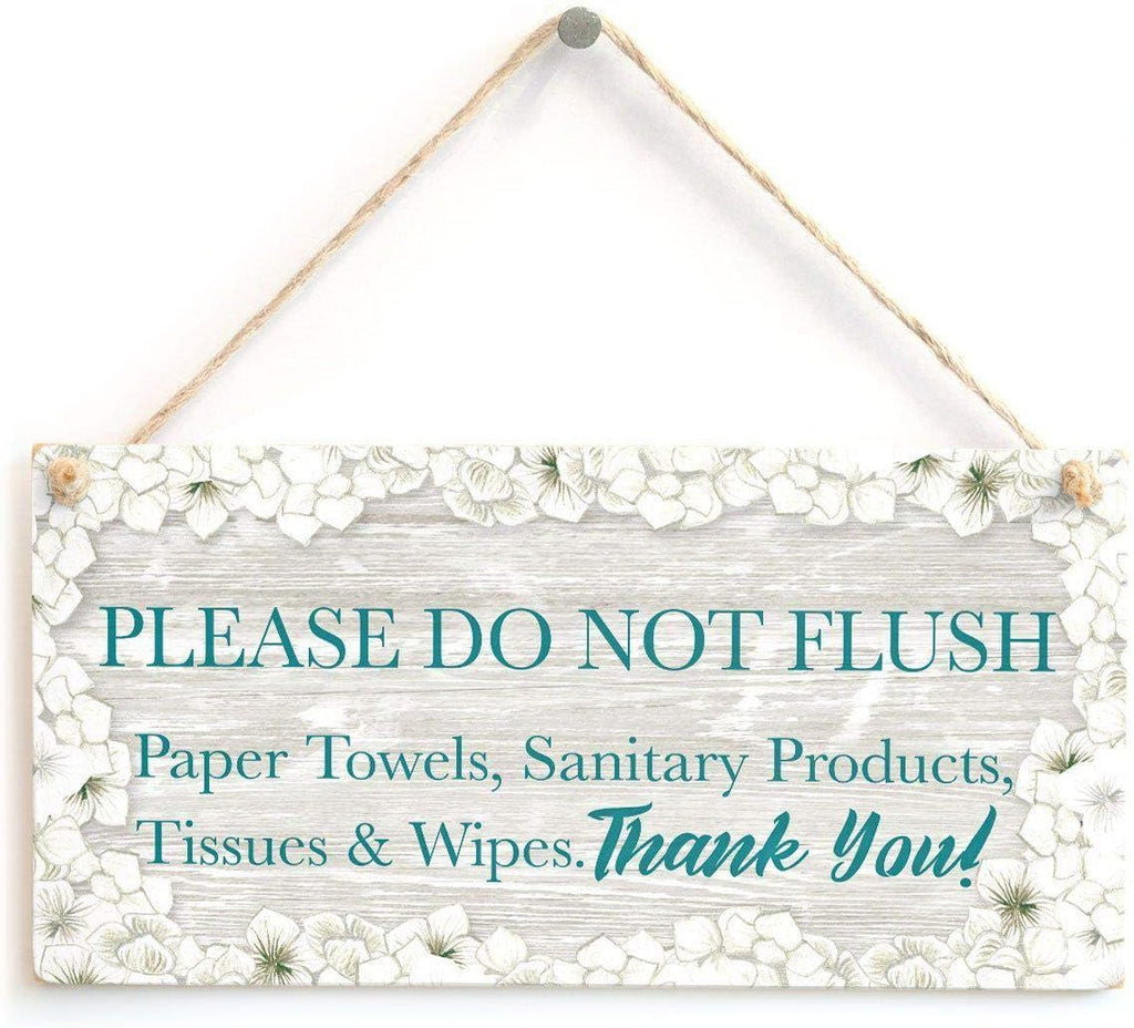 Hty Please DO NOT Flush Paper Towels, Sanitary Products, Tissues & Wipes. Thank You! - Warning Notice for Septic Tank Toilet Small Plaque for W.C 10"x5"（25x12.5 cm）