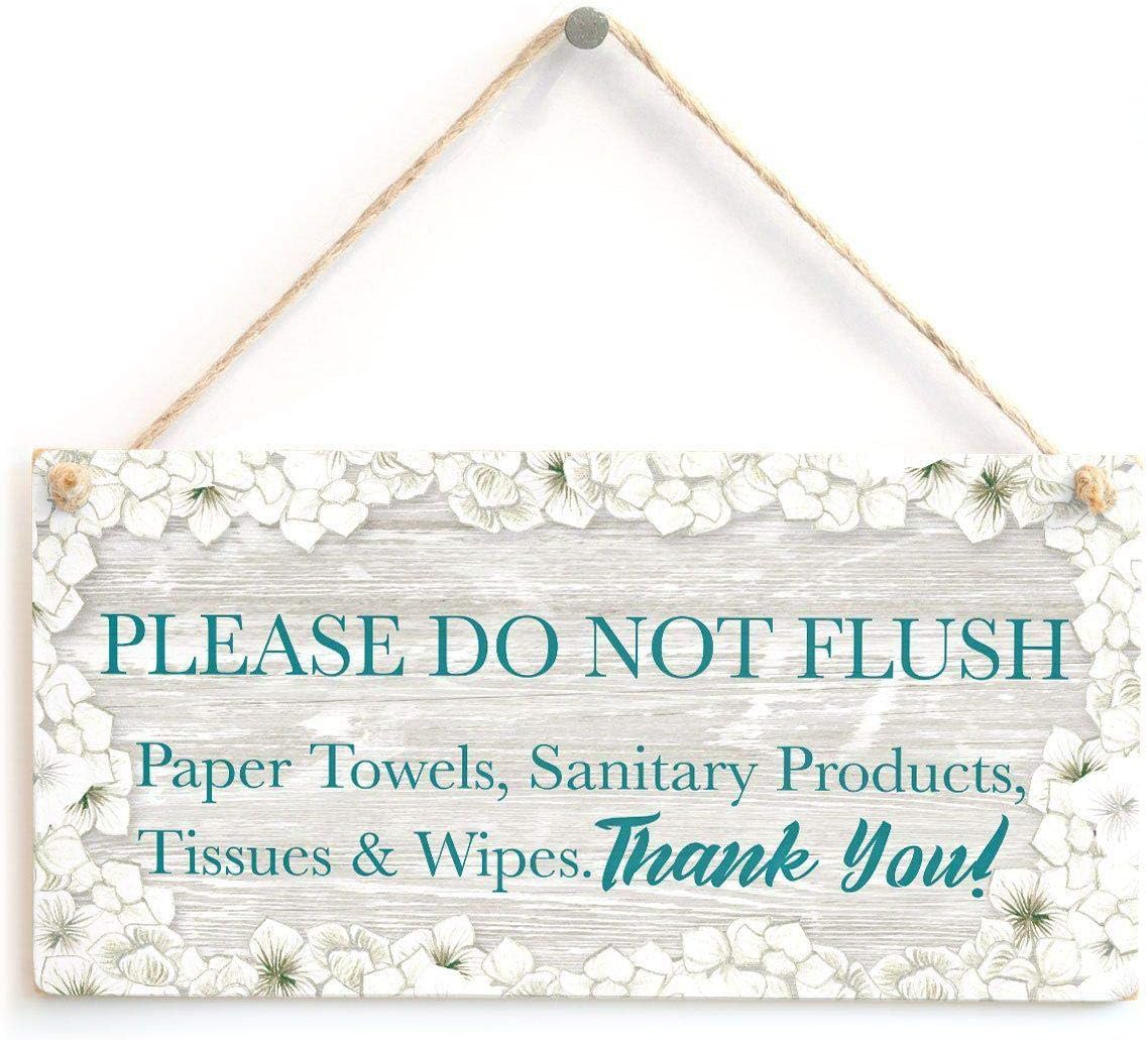 Hty Please DO NOT Flush Paper Towels, Sanitary Products, Tissues & Wipes. Thank You! - Warning Notice for Septic Tank Toilet Small Plaque for W.C 10"x5"（25x12.5 cm）