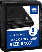 RAINDEWAY Small Black Tarp 6x6 Feet, UV Resistant, 8 Mil Multipurpose Medium Duty Waterproof Poly Tarp Cover with Metal Grommets and Reinforced Edges