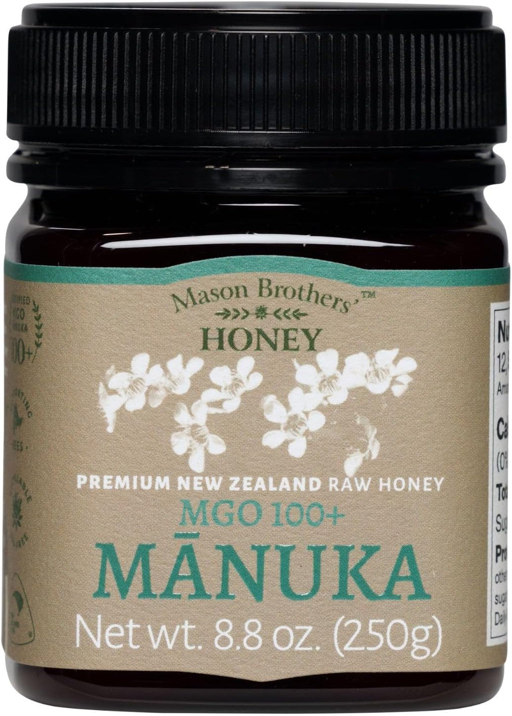 Mason Brothers Raw Manuka Honey MGO 100+ – Certified Monofloral New Zealand Manuka Honey, Traceable Pure Natural Sweetener, 8.8 oz