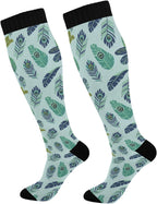 Green Peacock Feathers Compression Socks for Women and Men 20-30 mmHg Knee High Socks for Nurses Travel Socks 1 Pair
