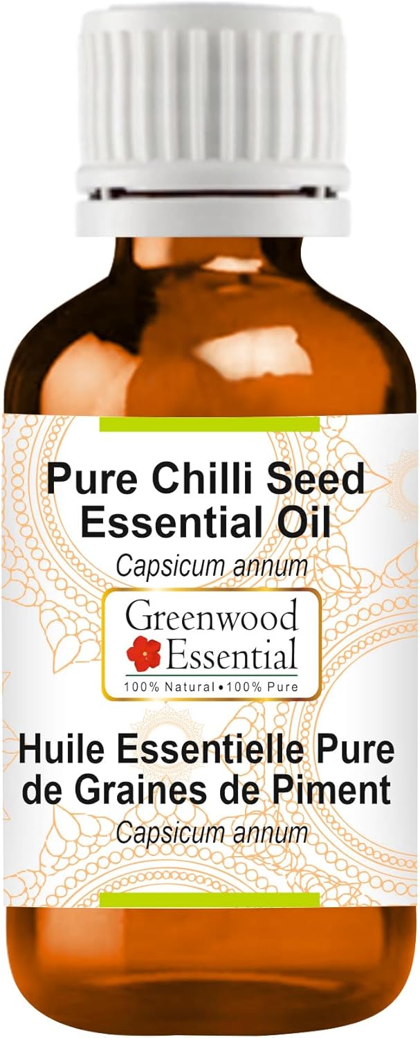 Greenwood Essential Chilli Seed Essential Oil (Capsicum annum) Pure | Non-Sticky | Non-Greasy | Lightweight | Men & Women | All Skin Types | Steam Distilled 30ml (1 oz)