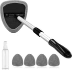 AstroAI 21" Windshield Cleaner Tool, Car Interior Detailing Cleaning Kit with Extendable Handle and 4 Upgraded High-Density Reusable Microfiber Pads, Auto Glass Wiper Brush Kit for Cars, Gray