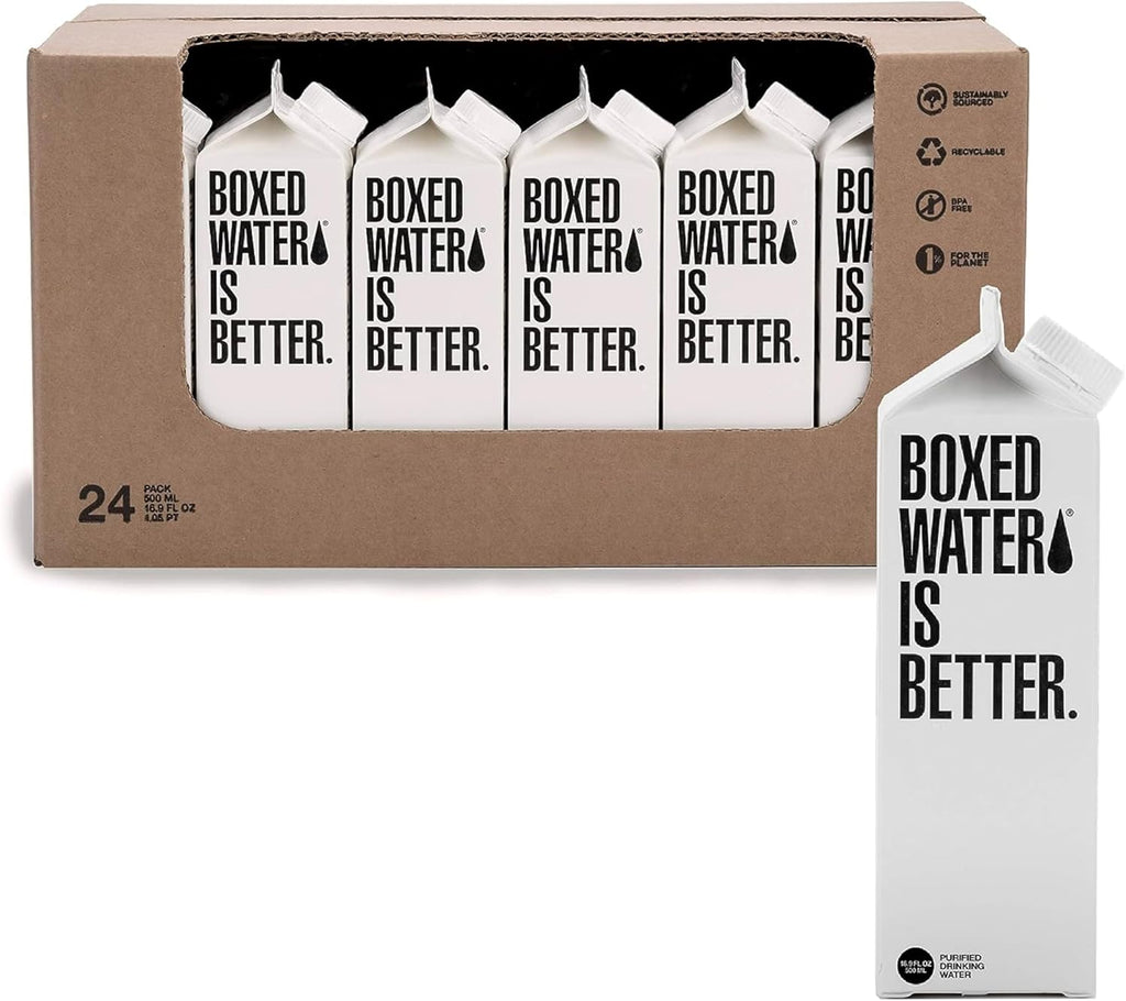 Boxed Water 16.9 oz. (24 Pack) – A Sustainable Alternative — Better Than Premium Plastic Bottles — Purified Drinking Water in Plant-Based Cartons – BPA-Free, Refillable & Recyclable Cartons