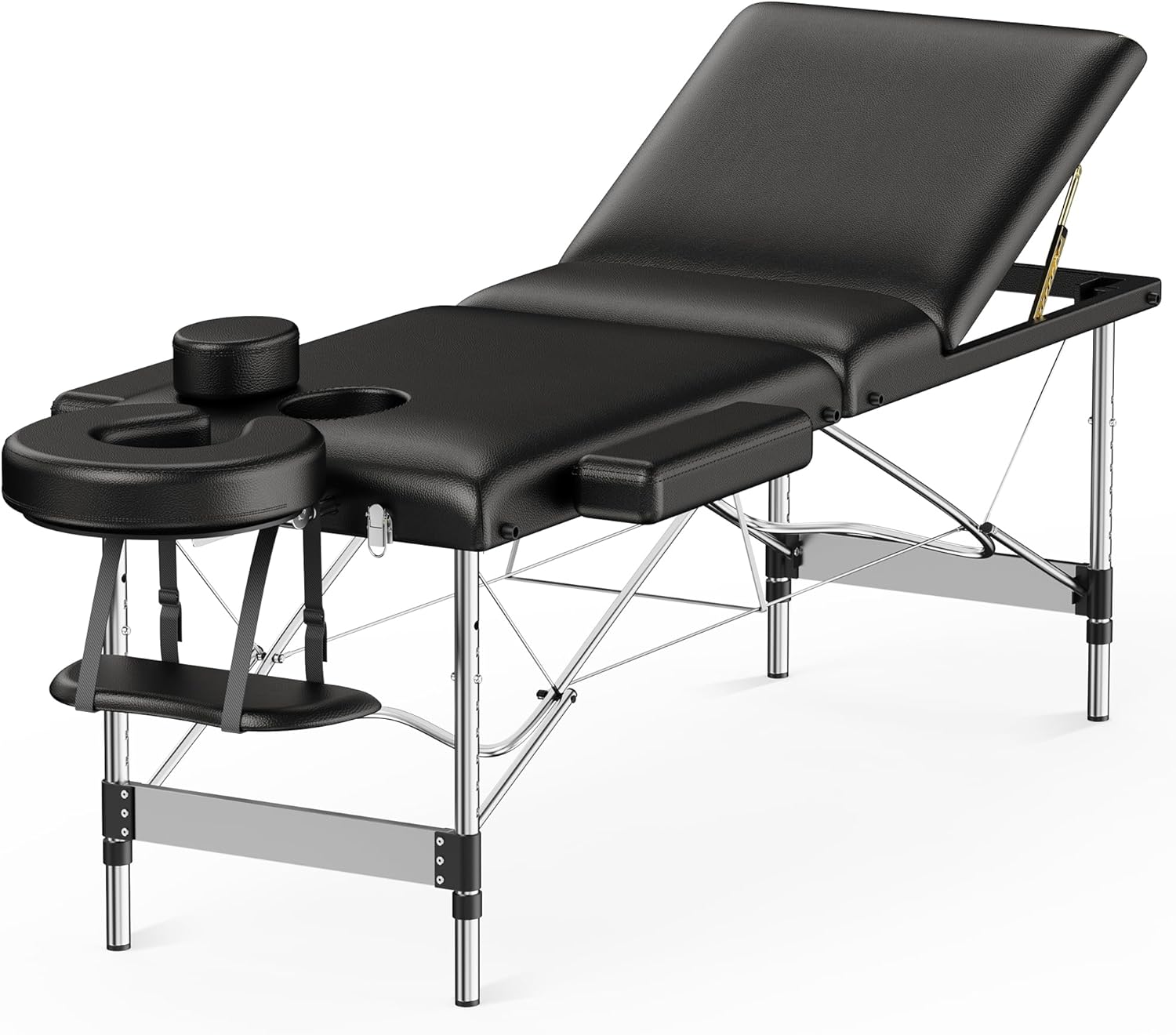Brelley Massage Table Portable 84" Long 24" Wide Professional 3 Sections Reclining Massage Couch, Aluminum Adjustable Esthetician Bed Tattoo Table SPA Lash Salon Bed with Carrying Bag (Black)