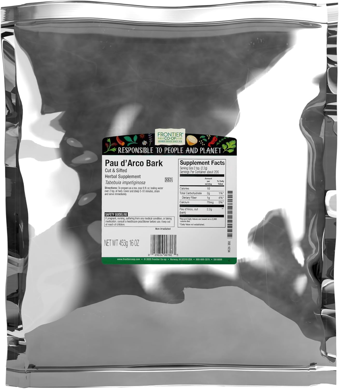 Frontier Co-op Pau d'Arco Bark, Cut & Sifted, Kosher, Non-irradiated | Bulk Bag | Tabebuia impetiginosa (Mart. ex DC.) | 16 Ounce (Pack of 1)