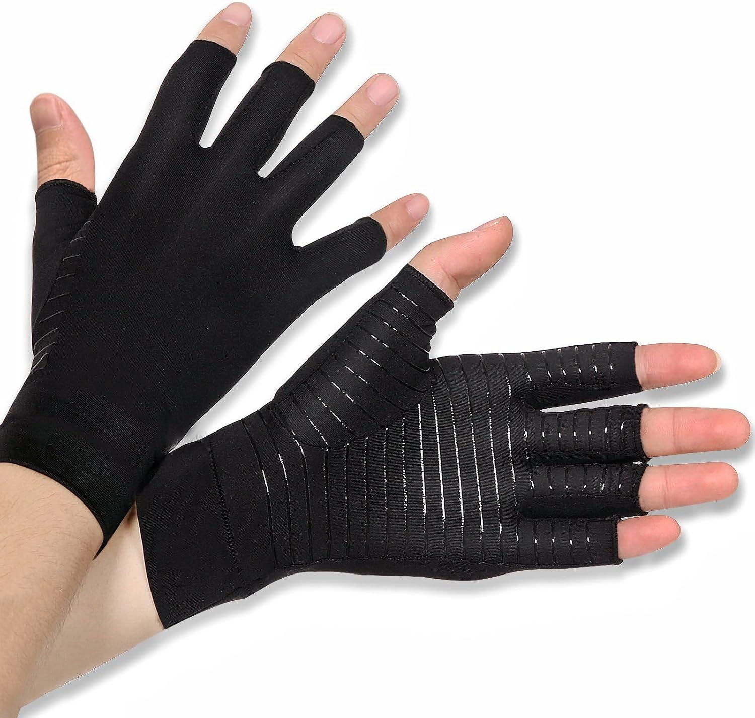 Donfri Copper Arthritis Gloves Fingerless Compression Gloves Women Men for RSI,Carpal Tunnel, Rheumatoid, Tendonitis (S)