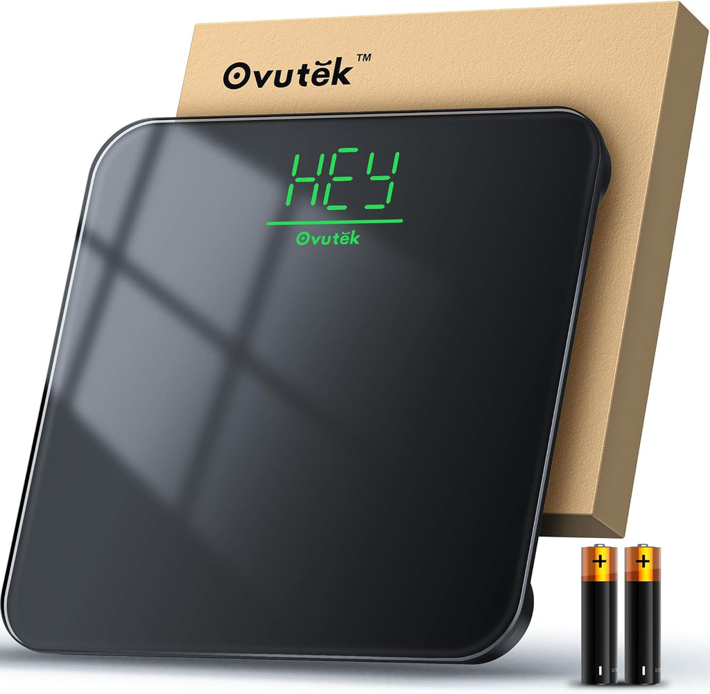 Ovutek Bathroom Scale for Body Weight, Highly Accurate Digital Weighing Machine for People, Upgraded Batteries Included, Compact Size, LED Display, Physician Scale with Sturdy Tempered Glass, 400lb