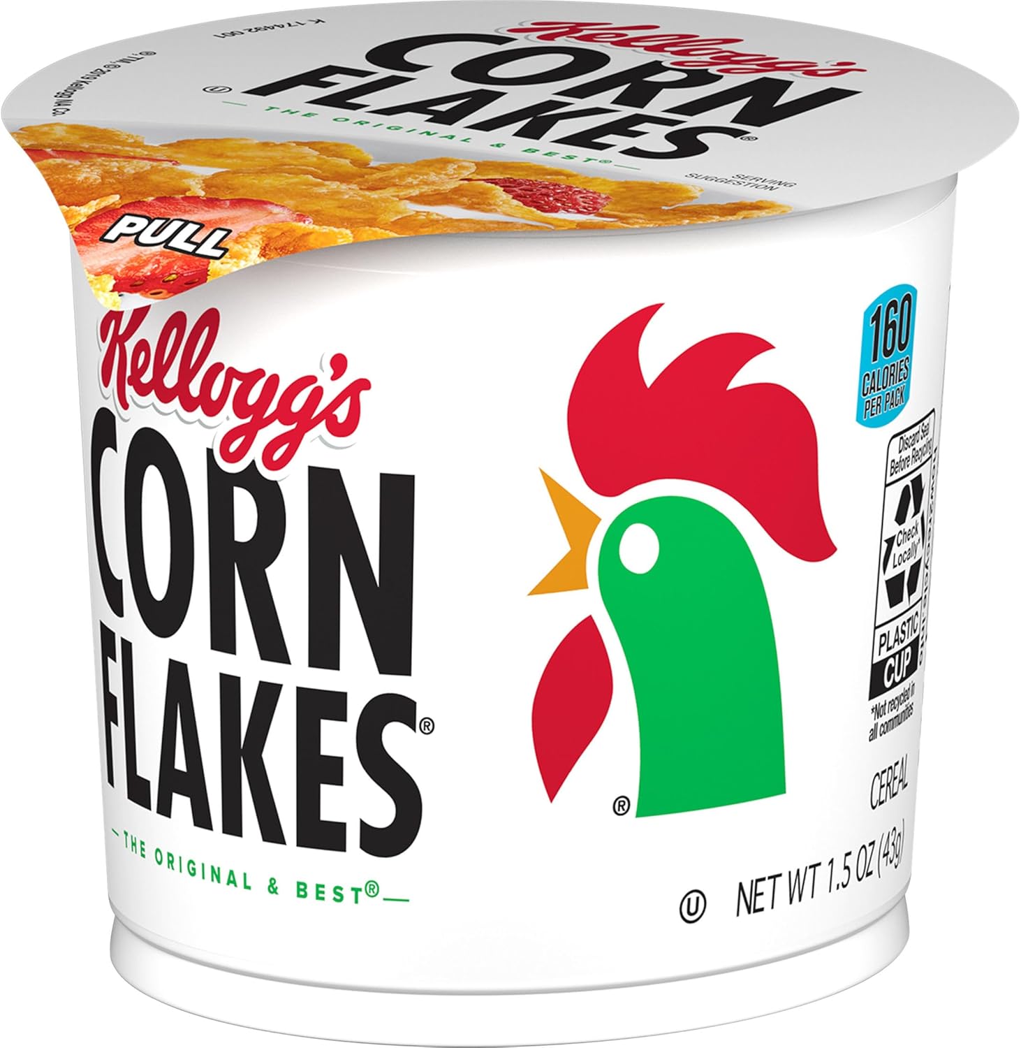 Kellogg's Corn Flakes Breakfast Cereal, 8 Vitamins and Minerals, 1.5 oz Cup