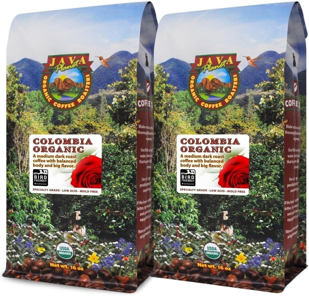 Low Acid Organic Coffee – Whole Bean, Mold-Free & Stomach Friendly by Java Planet, Colombian Single Origin, Medium Dark Roast, Smooth Full Flavored, 2x1LB Bag