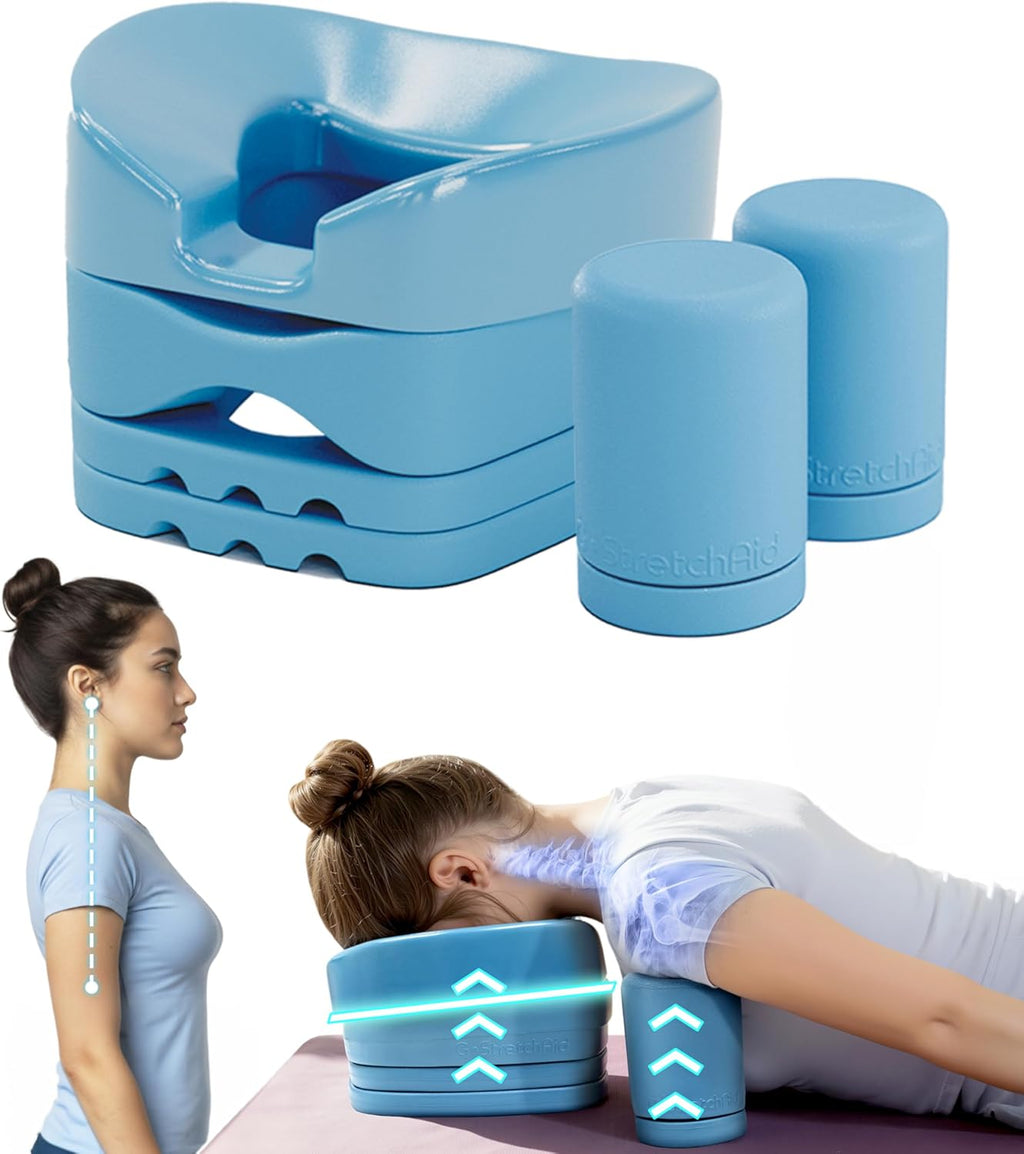 G.StretchAid Neck Hump Corrector, 5-in-1 Face-Down Posture Corrector for Tech Neck & Rounded Shoulders, Neck Stretcher, 4-Level Adjustable Cervical Support, Guided Chin-Tuck, Travel Case