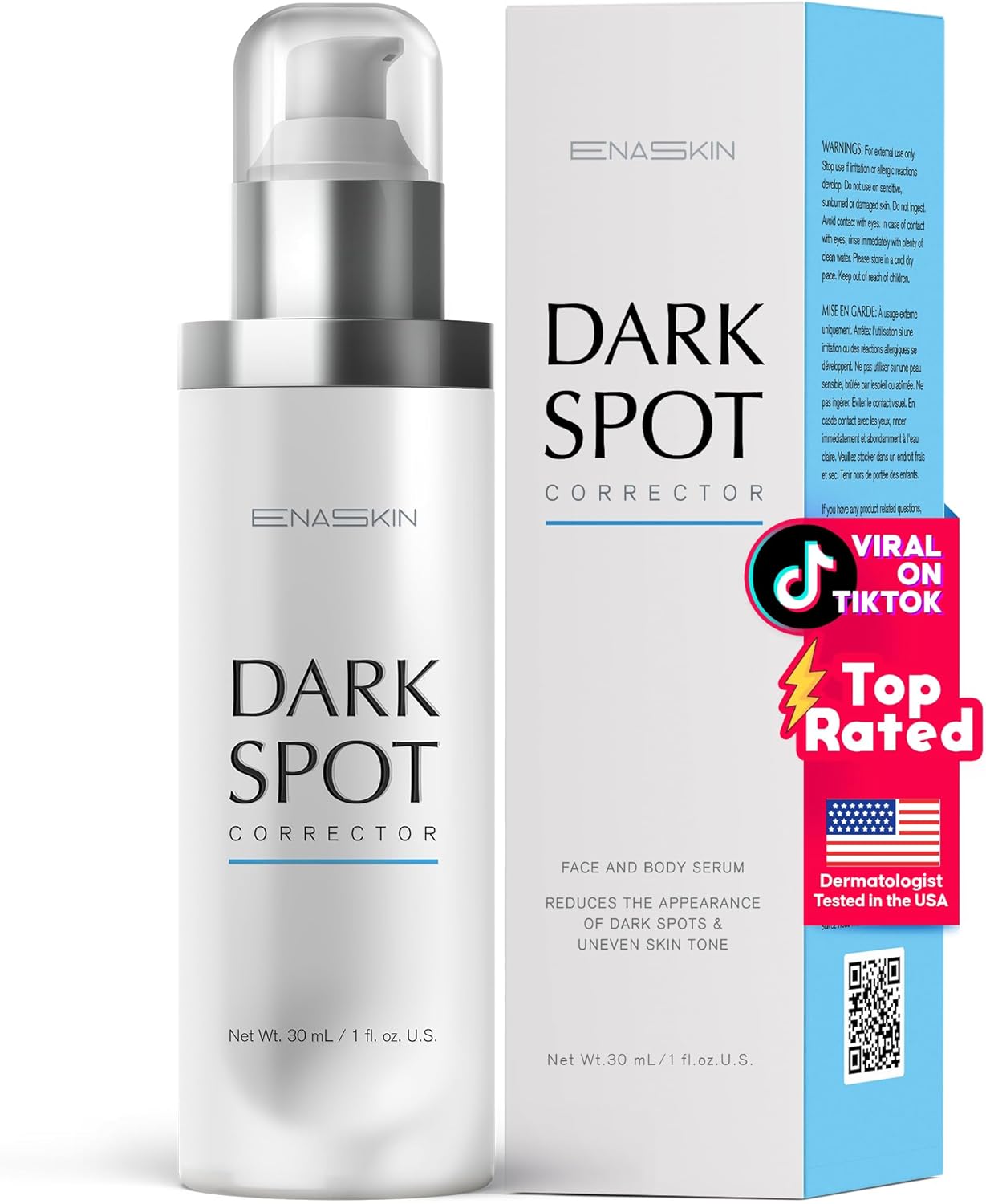 EnaSkin Dark Spot Remover Face & Body Serum: Age Spot Sun Spot Freckles Melasma Brown Spot - Advanced Formula with Niacinamide for Women and Men (1.0 Fl Oz)