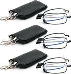 3 Pack Folding Reading Glasses with Keychain Compact Bags Women Men Blue Light Blocking Spring Hinge Portable Pocket Readers,Black 2.5