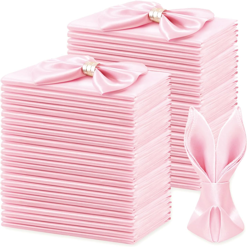 KKJIAF 50 Pack Light Pink Square Satin Napkins 17x17 Inch Soft Smooth Cloth Napkins，Silky Table Napkin for Wedding Banquet Party Decoration