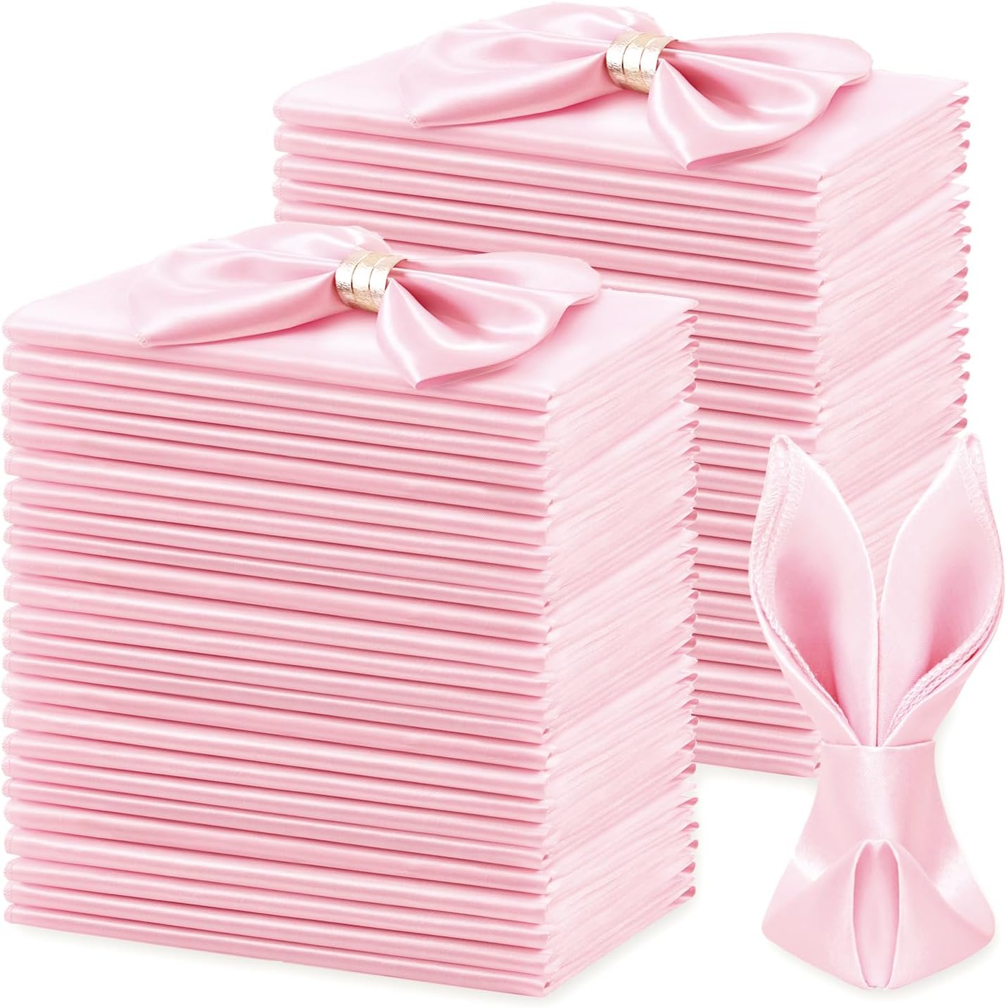 KKJIAF 50 Pack Light Pink Square Satin Napkins 17x17 Inch Soft Smooth Cloth Napkins，Silky Table Napkin for Wedding Banquet Party Decoration