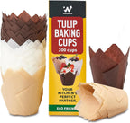 200PCS Tulip Cupcake Liners, Unbleached Standard Size Parchment Cupcake Liners, Food Grade Greaseproof Muffin Liners, Cupcake Wrapper for Baking, Party, Birthday, Christmas