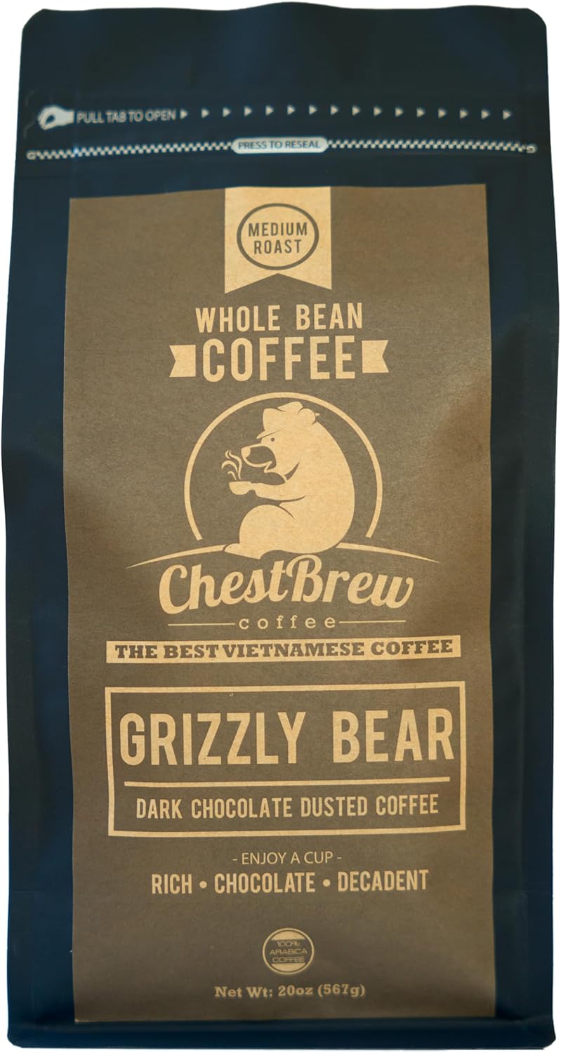 ChestBrew Grizzly Bear – Chocolate Dusted Vietnamese Whole Bean Coffee, 20 oz