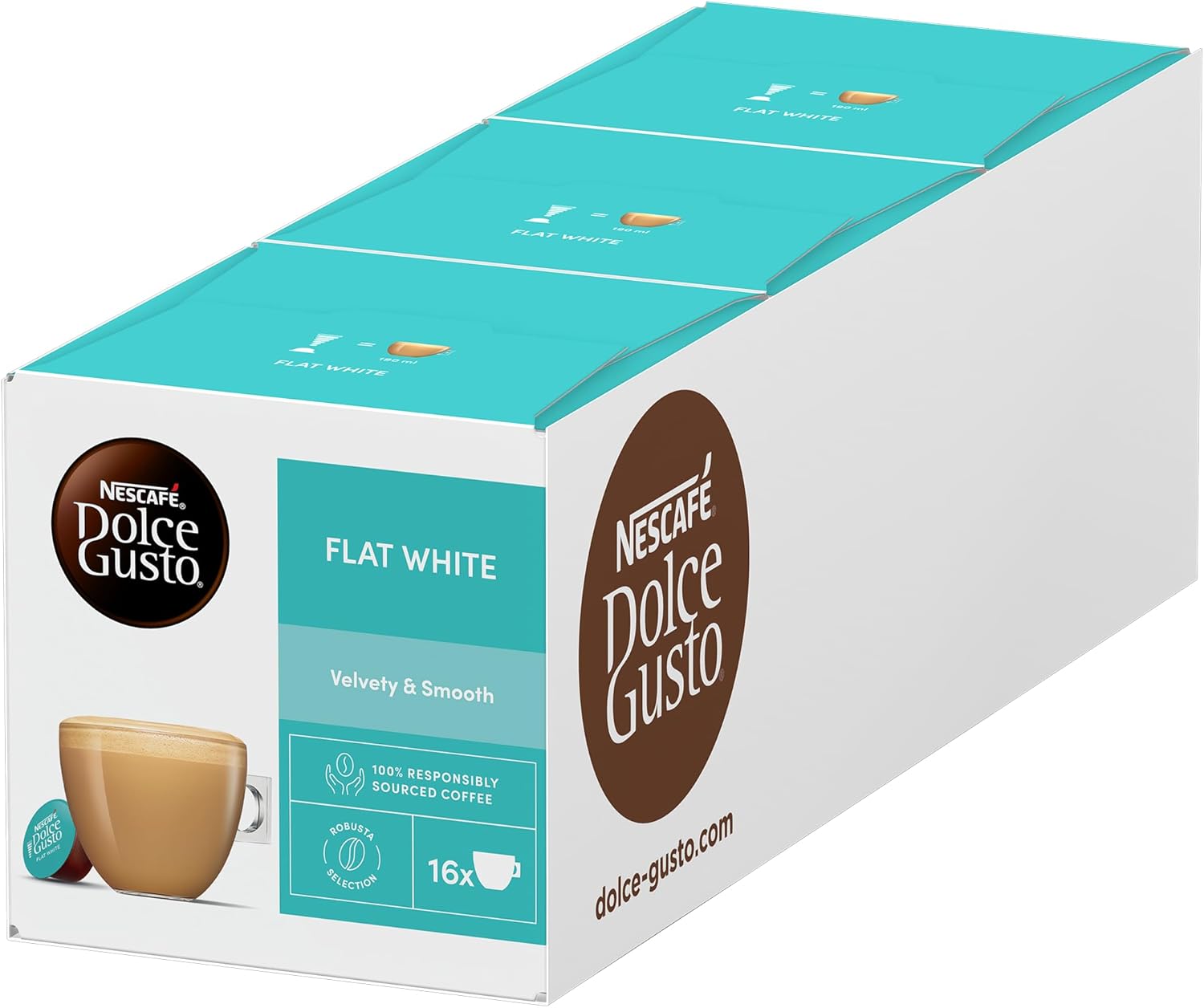 NESCAFÉ DOLCE GUSTO Flat White Coffee Pods, 16 Capsules (Pack of 3 - Total 48 Capsules, 48 Servings)