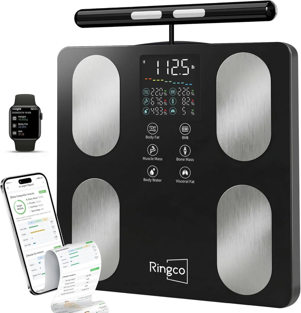 Ringco Body Pod Scale, Smart Scale with BMI Body Fat Muscle Mass, 8-Electrode High Precision Digital Bathroom Composition Analyzer with 12.2" Large Platform and 4.8" Display