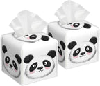 Cute Panda Square Tissue Box Holder Waterproof Leather Facial Paper Organizer Dispenser for Bathroom Home Kitchen Car Nightstand Vanity Desk，2Pack