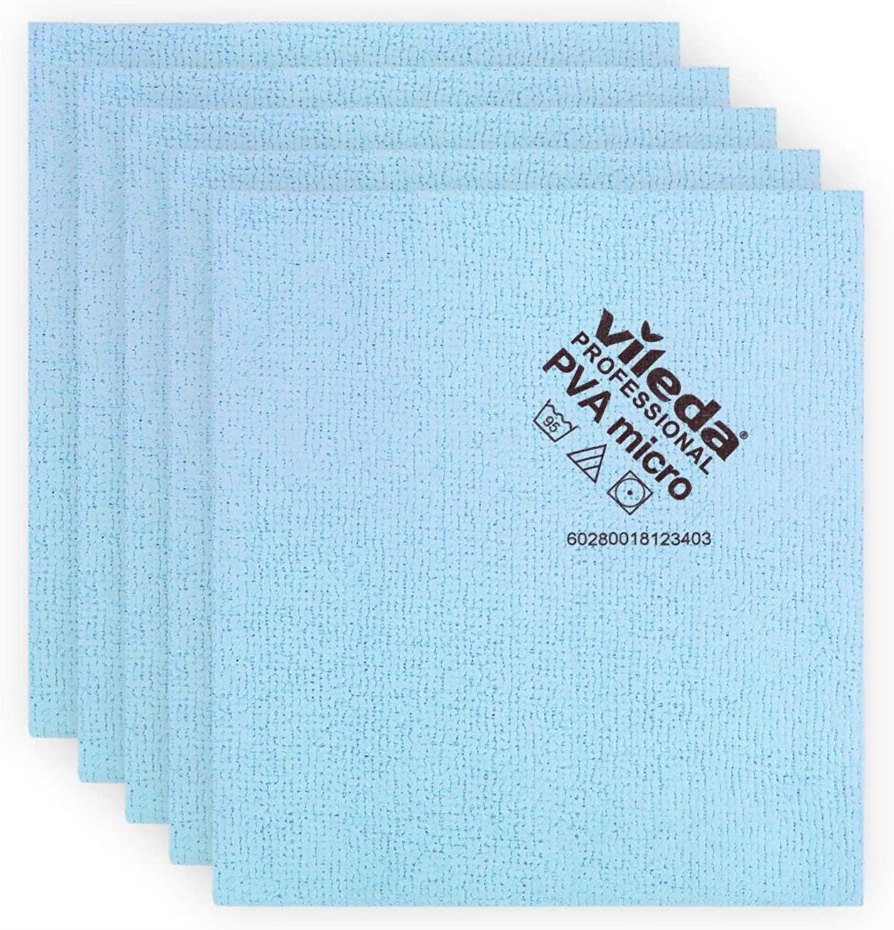 Vileda Professional | PVA Microfiber Cloth | All Purpose Cleaning Shammy | Synthetic Chamois Towel | Smooth & Absorbent Materials | 5 Pack Blue