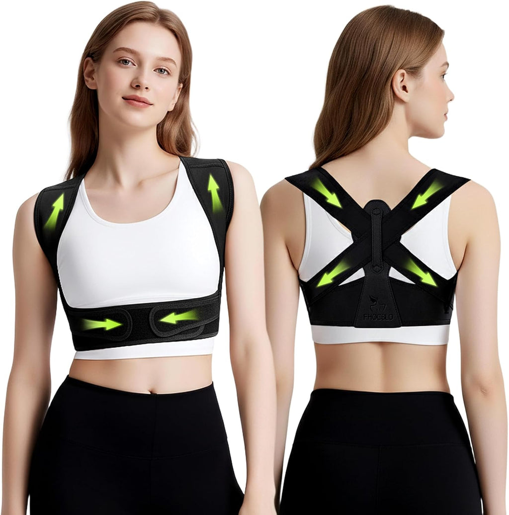 Back Brace Posture Corrector for Women, Adjustable Upper Back Support Straightener for Hunchback Improve and Pain Relief from Neck and Shoulder (Black, L/XL)