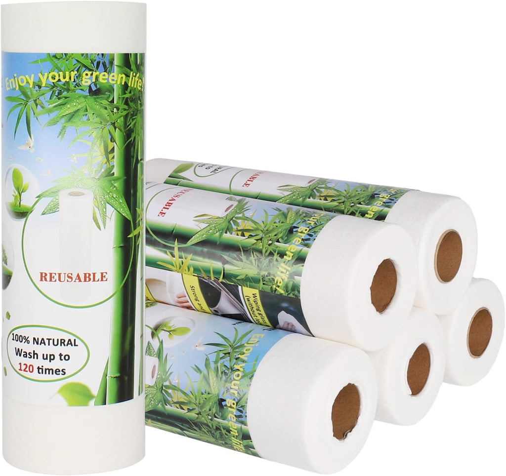 Bamboo Paper Towels Replacement Set of 6 Rolls 120 Sheets Heavy Duty Machine Washable Reusable Paper Towels for Kitchen and Daily Use(11x12”)