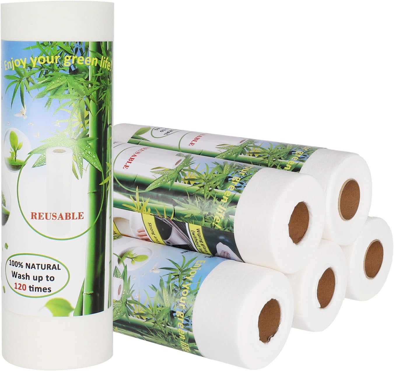 Bamboo Paper Towels Replacement Set of 6 Rolls 120 Sheets Heavy Duty Machine Washable Reusable Paper Towels for Kitchen and Daily Use(11x12”)