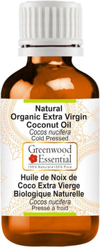 Greenwood Essential Natural Organic Extra Virgin Coconut Oil (Cocos nucifera) Cold Pressed 50ml (1.69 oz)