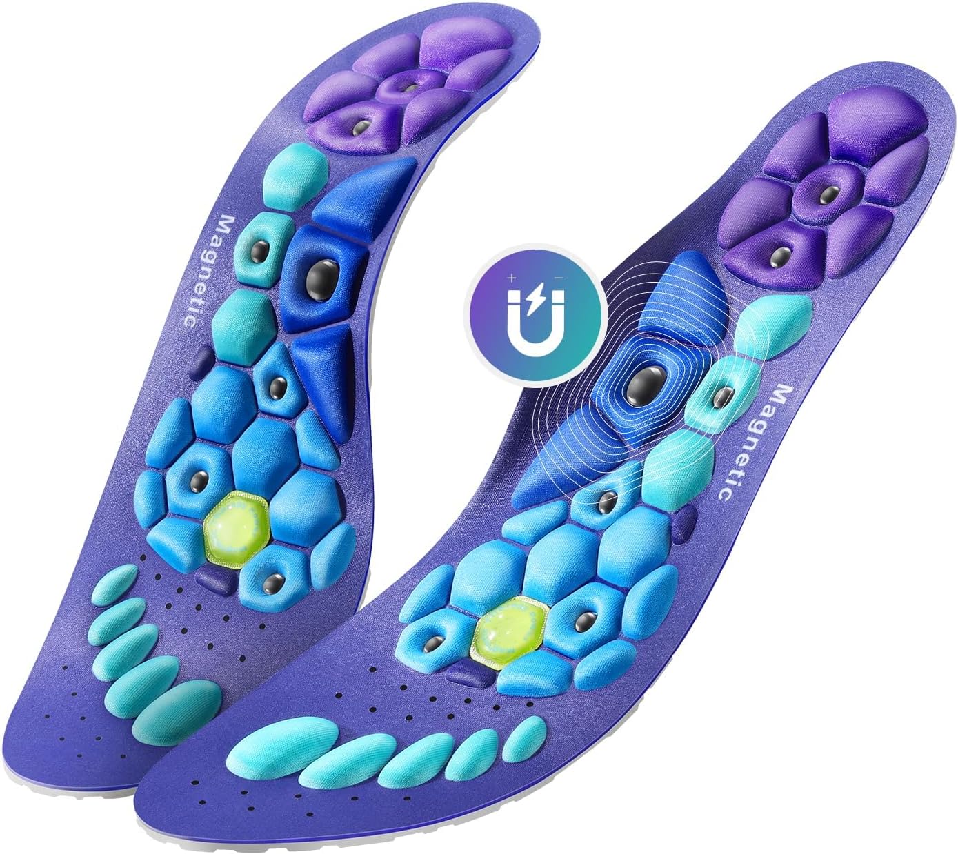 Acupressure Insoles for Men and Women: Magnetic Massage Insoles with Acupoint Therapy, Shock Absorption, Non-Slip, Feet Comfort Support (Blue, M(Men 7.5-9/Women 8.5-10))