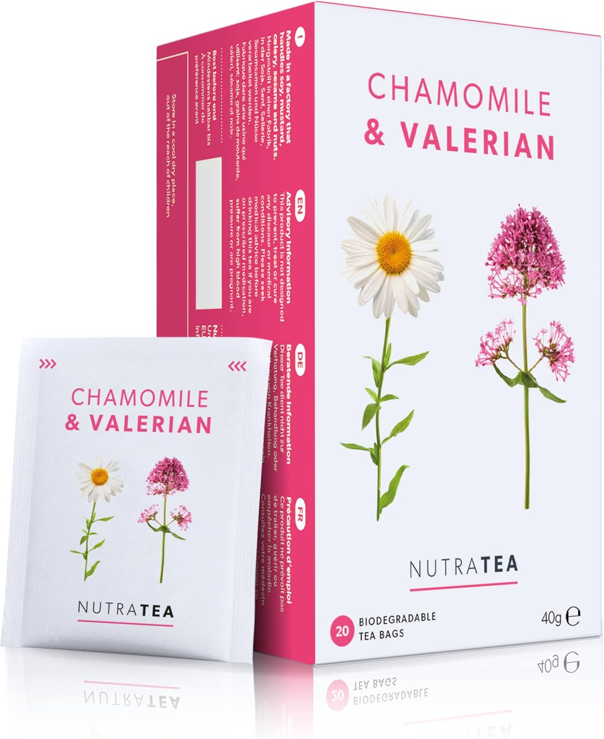 NutraTea Chamomile & Valerian Tea - Bedtime and Night Time Tea - 20 Individually Wrapped Bags (1 Pack)