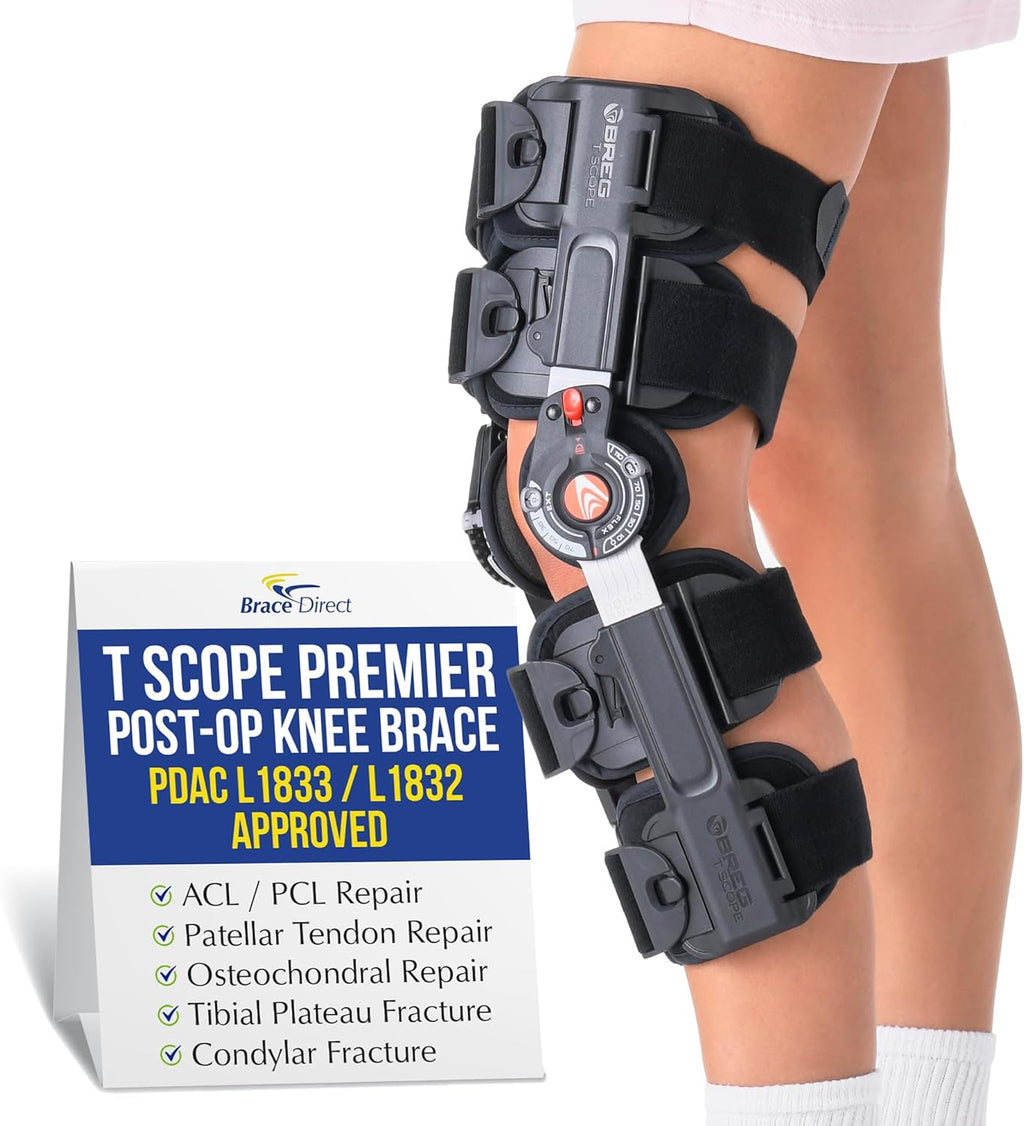 Brace Direct Breg T Scope Premier XL Post Op Knee Brace for ACL MCL PCL Surgery Adjustable ROM L1833 L1832 (Thighs Up to 35.5")