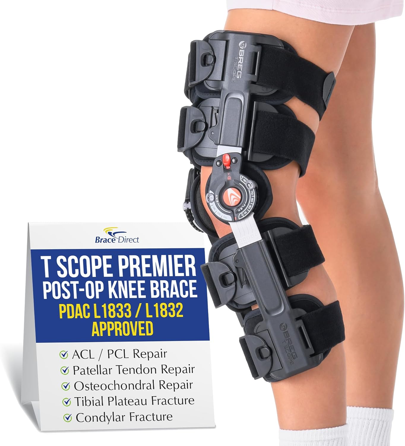 Brace Direct Breg T Scope Premier XL Post Op Knee Brace for ACL MCL PCL Surgery Adjustable ROM L1833 L1832 (Thighs Up to 35.5")