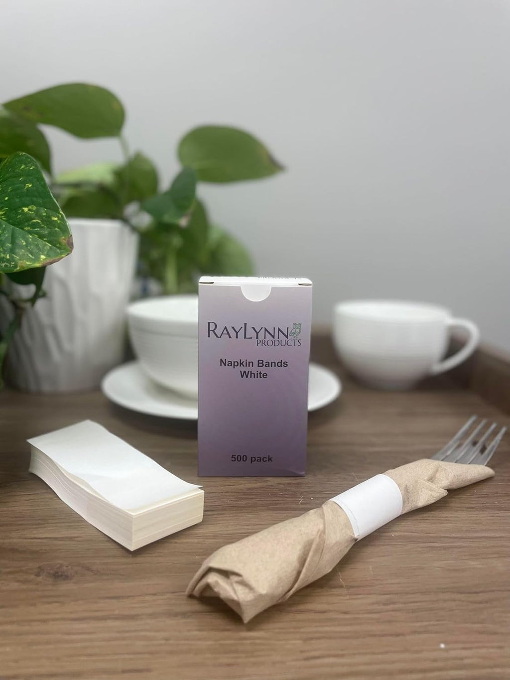RayLynn Products, Pack of 500 White Premium Napkin Bands, Self-Adhesive 1.5" x 4.25"