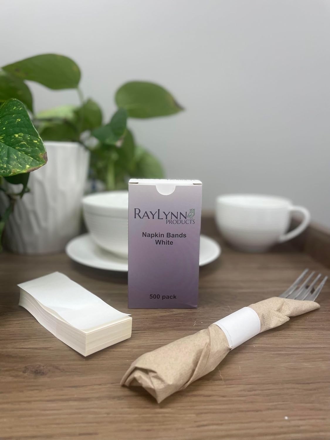 RayLynn Products, Pack of 500 White Premium Napkin Bands, Self-Adhesive 1.5" x 4.25"