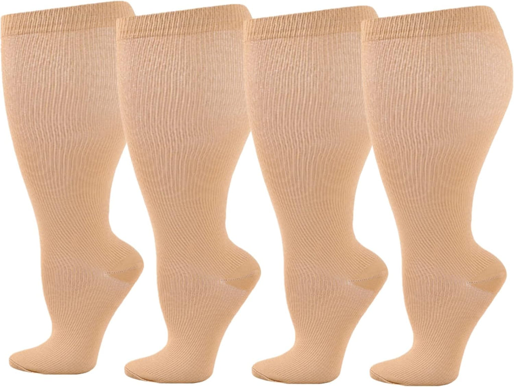 Plus Size Compression Socks Women, 2/3/4/6 Pairs Compression Socks for Women Travel Swelling Nurses Running Pregnant Large Calf Support Socks Plus Size Compression Socks Wide Calf
